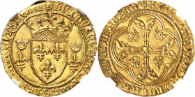 Louis XI (1461-1483). Écu d’or à la couronne, 1ère émission ND (1461), Montpellier.
NGC MS 66 (5785094-024).
Av. (couronnelle) LVDOVICVS: DEI: GRA: ...