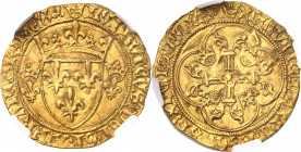 Louis XI (1461-1483). Écu d’or à la couronne, 1ère émission ND (1461), Lyon.
NGC MS 60 (5783257-038).
Av. (couronnelle) LVDOVICVS: DEI: GRA: FRANCOR...