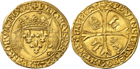 Louis XII (1498-1514). Écu d’or au porc-épic ND (1513-1515), Lyon.
NGC AU 55 (5788038-018).
Av. + LVDOVICVS: DEI: GRACIA: FRANCORVM: REX (trèfle). É...