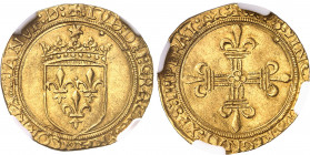 Gênes, Louis XII (1499-1512). Écu d’or au soleil, seconde période d’occupation de Gênes ND (1507-1512), Gênes.
NGC MS 62 (5785796-116).
Av. +: LVD’:...