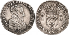 François II (1559-1560). Teston, 3e type 1559, K, Bordeaux.
Av. HENRICVS. II. D. G. FANCOR. REX. Buste à droite du Roi, cuirassé, la tête nue ; au-de...