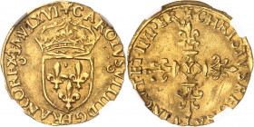 Charles IX (1560-1574). Demi-écu d’or au soleil 1566 (MVLXVI sic!), Y, Bourges.
NGC MS 63 (5785796-130).
Av. CAROLVS VIIII D G FRANC REX (différent)...