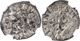 Charles IX (1560-1574). Liard du Dauphiné, 1ère émission 1568, monde, Montélimar.
NGC AU 53 (6143412-010).
Av. (à 6 h.) CAR. IX. D. - G. FR. R (date...