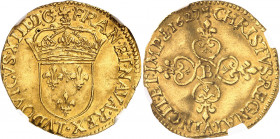 Louis XIII (1610-1643). Écu d’or au soleil, 1er type 1627, B, Rouen.
NGC MS 61 (5785796-088).
Av. LVDOVICVS. XIII. D: G. FRAN. ET. NAV. REX. Écu de ...