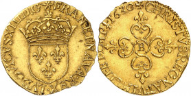 Louis XIII (1610-1643). Écu d’or au soleil, 1er type 1630, B, Rouen.
NGC MS 61 (5788038-024).
Av. (à 6 h.) LVDOVICVS. XIII. D. G. FRAN. ET. NAVA. RE...
