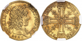 Louis XIII (1610-1643). Louis d’or à la croisette, frappe au marteau 1640, A, Paris.
NGC XF 45 (5785097-001).
Av. LVD. XIII D. G. FR. ET. NAV. REX. ...