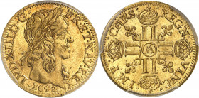 Louis XIII (1610-1643). Louis d’or 1642, A, Paris.
PCGS MS62 (30942833).
Av. LVD. XIII D. G. FR. ET. NAV. REX. Tête laurée du Roi à droite, (date) a...