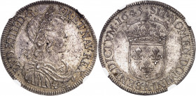 Louis XIV (1643-1715). Demi-écu à la mèche courte 1645, A, Paris (point).
NGC MS 64+ (5785796-001).
Av. LVD. XIIII. D. G. FR. ET. NAV. REX. Buste en...