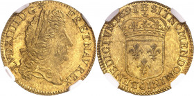 Louis XIV (1643-1715). Louis d’or à l’écu 1691, B, Rouen.
NGC MS 62 (5784618-003).
Av. LVD. XIIII. D. G. FR. ET. NAV. REX. Tête âgée du Roi à droite...