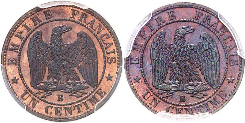 Second Empire / Napoléon III (1852-1870). 1 centime tête nue, double revers ND (...