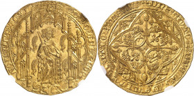 Aquitaine, Édouard IV, le Prince Noir (1362-1372). Pavillon d’or ou noble guyennois à la rose, 1ère émission ND (1362-1372), P, Poitiers.
NGC MS 65* ...