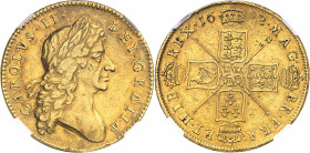 Charles II (1660-1685). 5 guinées 1682, Londres.
NGC AU 53 (5783259-005).
Av. CAROLUS. II. DEI. GRATIA. Buste du Roi à droite, la tête laurée. 
Rv....