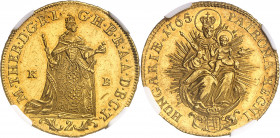 Marie-Thérèse (1740-1780). 2 ducats 1765, KB, Kremnitz (Körmöcbánya).
NGC MS 63 (5783257-033).
Av. M. THER. D: G. R. I. G. H. B. R. A. A. D. B. C. T...