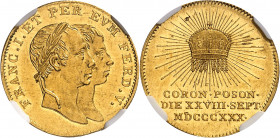 François Ier (1792-1835). Jeton au module du ducat, couronnement de Ferdinand Ier en Hongrie 1830.
NGC MS 61 (5783257-044).
Av. FRANC. I. ET PER EVM...