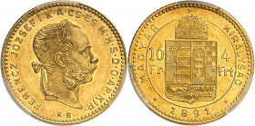 François-Joseph Ier (1848-1916). 10 francs / 4 forint, aux armes de Fiume 1891, KB, Kremnitz (Körmöcbánya).
PCGS MS62 (44031011).
Av. FERENCZ JOZSEF...