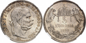 François-Joseph Ier (1848-1916). 5 korona 1900, KB, Kremnitz (Körmöcbánya).
NGC MS 65 (5955657-041).
Av. FERENCZ JOZSEF I. K. A. CS. ÉS M. H. S. D. ...