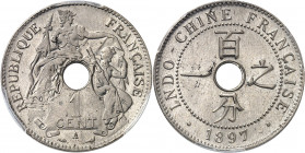 IIIe République (1870-1940). Présérie de 1 cent en maillechort 1897, A, Paris.
PCGS SP Genuine spot removed UNC Detail (42840406).
Av. REPUBLIQUE FR...