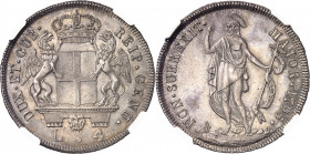 Gênes, République (1528-1797). 4 lire 1795, Gênes.
NGC MS 63+ (2109849-007).
Av. DUX. ET. GUB. REIP. GENU. Écu couronné et soutenu par deux griffons...