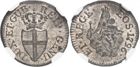 Gênes, République (1528-1797). 8 deniers 1796, Gênes.
NGC MS 64 (2109844-043).
Av. DUX. ET. GUB. REIP. GENU. Écu couronné. 
Rv. ET. REGE. EOS. (dat...