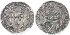 Milan (duché de), Louis XII (1498-1515). Gros royal d’argent de six sous ND (1499-1512), Milan.
PCGS AU58 (40909239).
Av. (tête nimbée de Saint Ambr...