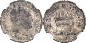 Milan, royaume d’Italie, Napoléon Ier (1805-1814). 5 soldi 1811, M, Milan.
NGC MS 61 (5978151-030).
Av. NAPOLEONE IMPERATORE E RE. Tête nue à droite...