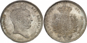 Naples, François Ier (1825-1830). 120 grana 1825, Naples.
PCGS MS63 (30942861).
Av. FRANCISCVS I. DEI GRATIA REX. Tête nue à droite, au-dessous (dat...