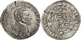Savoie, Charles Emmanuel I (1580-1630). Demi-ducaton, 3e type 1605/3 ?, T, Turin.
NGC AU 53 (5788040-003).
Av. CAR. EM. D. G. DVX. SAB. P. PED. Bust...