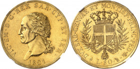 Savoie-Sardaigne, Victor-Emmanuel Ier (1814-1821). 80 lire 1821, Tête d’aigle, Turin.
NGC AU DETAILS REMOVED FROM JEWELRY (5783259-012).
Av. VIC. EM...