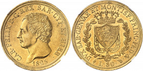 Savoie-Sardaigne, Charles-Félix (1821-1831). 80 lire 1825, Tête d’aigle, Turin.
NGC MS 61 (6143414-005).
Av. CAR. FELIX D. G. REX SAR. CYP. ET HIER....
