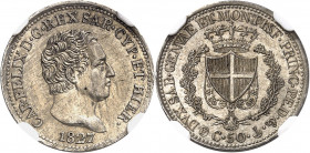 Savoie-Sardaigne, Charles-Félix (1821-1831). 50 centesimi 1827, ancre, Gênes.
NGC MS 64 (5960014-006).
Av. CAR. FELIX D. G. REX SAB. CYP. ET HIER. T...