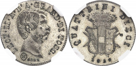 Toscane (Grand-duché de), Léopold II (1824-1859). 10 quattrini, 2e type 1858, Florence.
NGC AU 58 (5785098-008).
Av. LEOP. II. A. D’A. GRAND. DI TOS...