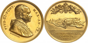Vatican, Pie XI (1922-1939). Médaille d’Or, création de l’État de la Cité du Vatican par suite des accords du Latran, par Mistruzzi An IX (1930), Rome...