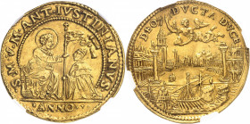 Venise, Marc Antonio Giustinian (1684-1688). Oselle de 4 sequins An I (1684), Venise.
NGC AU 58 (2117153-005).
Av. S. M. V. M. ANT. IVSTINIANVS. Le ...