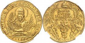 Venise, Carlo Ruzzini (1732-1735). Oselle de 6 sequins 1732 - An I, Venise.
NGC AU 58+ (2117145-041).
Av. IN DIEBVS EIVS ABVNDANTIA PACIS. Le lion d...