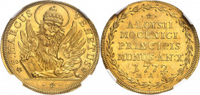 Venise, Alvise IV Mocenigo (1763-1778). Oselle de 4 sequins 1772 - An X, Venise.
NGC MS 64 (2117145-018).
Av. *S: MARCUS VENETUS*. Le lion de Saint ...