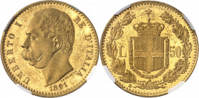 Umberto I (1878-1900). 50 lire 1891, R, Rome.
NGC MS 62 (5785094-002).
Av. UMBERTO I RE D’ITALIA (date). Tête nue à gauche, signature SPERANZA. 
Rv...
