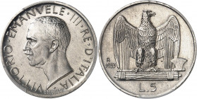 Victor-Emmanuel III (1900-1946). 5 lire 1933, R, Rome.
PCGS MS62 (44031042).
Av. VITTORIO. EMMANVELE. III. RE. D’ITALIA. Tête nue à gauche, au-desso...