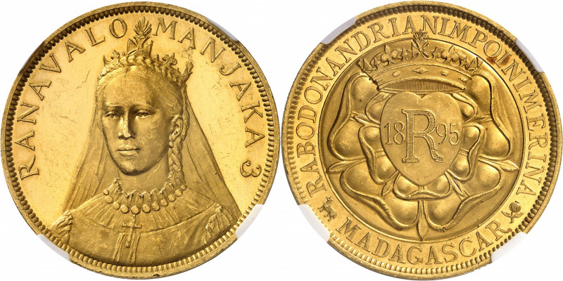 Ranavalona III (1883-1897). 5 francs, Flan bruni (PROOF) 1895, Londres (Pinches ...