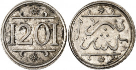Sidi Mohammed ben Abdallah (1757-1790). Essai en argent de 1 mouzouna, Flan bruni (PROOF) AH 1201 (1787), Madrid (Marrakech).
NGC PF 65 CAMEO (578803...