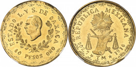 République du Mexique (1821-1917). 60 pesos du gouvernement d’Oaxaca durant la Révolution mexicaine 1916 TM, Oaxaca de Juárez.
NGC MS 63 (WINGS) (306...