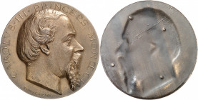 Charles III (1853-1889). Épreuve uniface d’avers de médaille pour Charles III, par Ponscarme ND (c.1875), Paris.
Av. CAROLVS. III. PRINCEPS. MONŒCI. ...