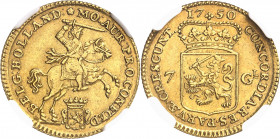 Hollande, République des Sept Provinces-Unies des Pays-Bas (1581-1795). 7 florins (7 gulden) ou demi-cavalier d’or (1/2 goldener reiter) 1750, Dordrec...