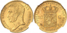 Guillaume I (1815-1840). 10 gulden (10 florins) 1825, B, Bruxelles.
NGC MS 63 (5785796-047).
Av. WILLEM KONING DER NED. G. H. V. L. Tête nue à gauch...
