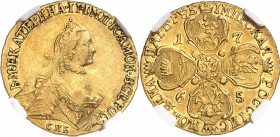 Catherine II (1762-1796). 5 roubles 1765, Saint-Pétersbourg.
NGC AU 53 (5785796-097).
Av. Légende en cyrillique. Buste couronné à droite, signature ...