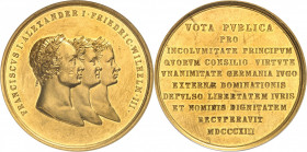 Alexandre Ier (1801-1825). Médaille d’Or au poids de 10 ducats, création de l’Alliance contre la France, par J. Lang 1813.
NGC MS 60 (5783258-028).
...
