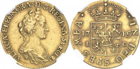 Ulrique-Éléonore (1718-1720). 2 ducats 1719 LC, Stockholm.
NGC AU 53 (5785797-016).
Av. VLRICA. ELEONORA. D. G. REGINA. SVECIÆ. Buste drapé à droite...