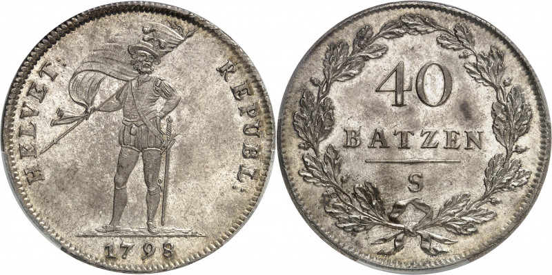 République helvétique (1798-1803). 40 batzen (4 francs ou thaler nouveau) 1798, ...