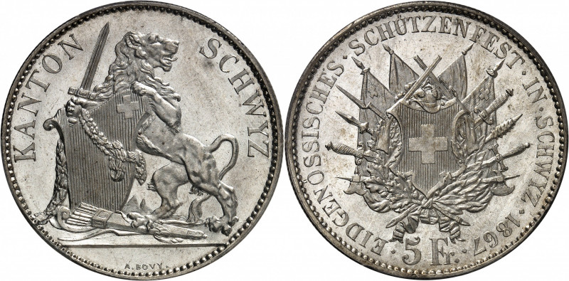 Schwyz (canton de). Module de 5 francs commémoratif, concours de tir de Schwyz 1...