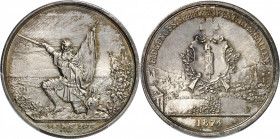Saint-Gall (canton de). Module de 5 francs commémoratif, concours de tir de Saint-Gall 1874.
PCGS MS66 (33398302).
Av. Guerrier agenouillé avec épée...