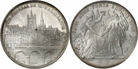 Vaud (canton de). Module de 5 francs commémoratif, concours de tir de Lausanne 1876.
PCGS MS64 (33398297).
Av. TIR FÉDÉRAL DE 1876 A LAUSANNE. Vue d...